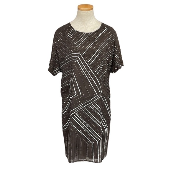GREYLIN Dress Brown Beaded Short Sleeves Size Large - Picture 1 of 15